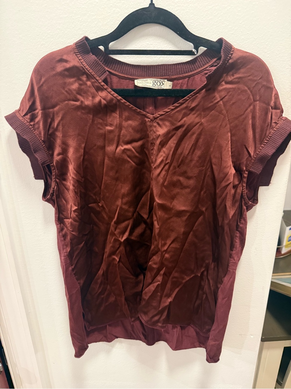 GoSilk Iconic Anytime tee- Women's V-Neck Short Sleeve Blouse in Deep Burgundy